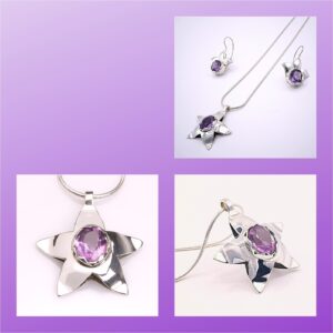 CSILLAGVIRÁG MEDÁL FAZETTÁLT AMETISZTTEL