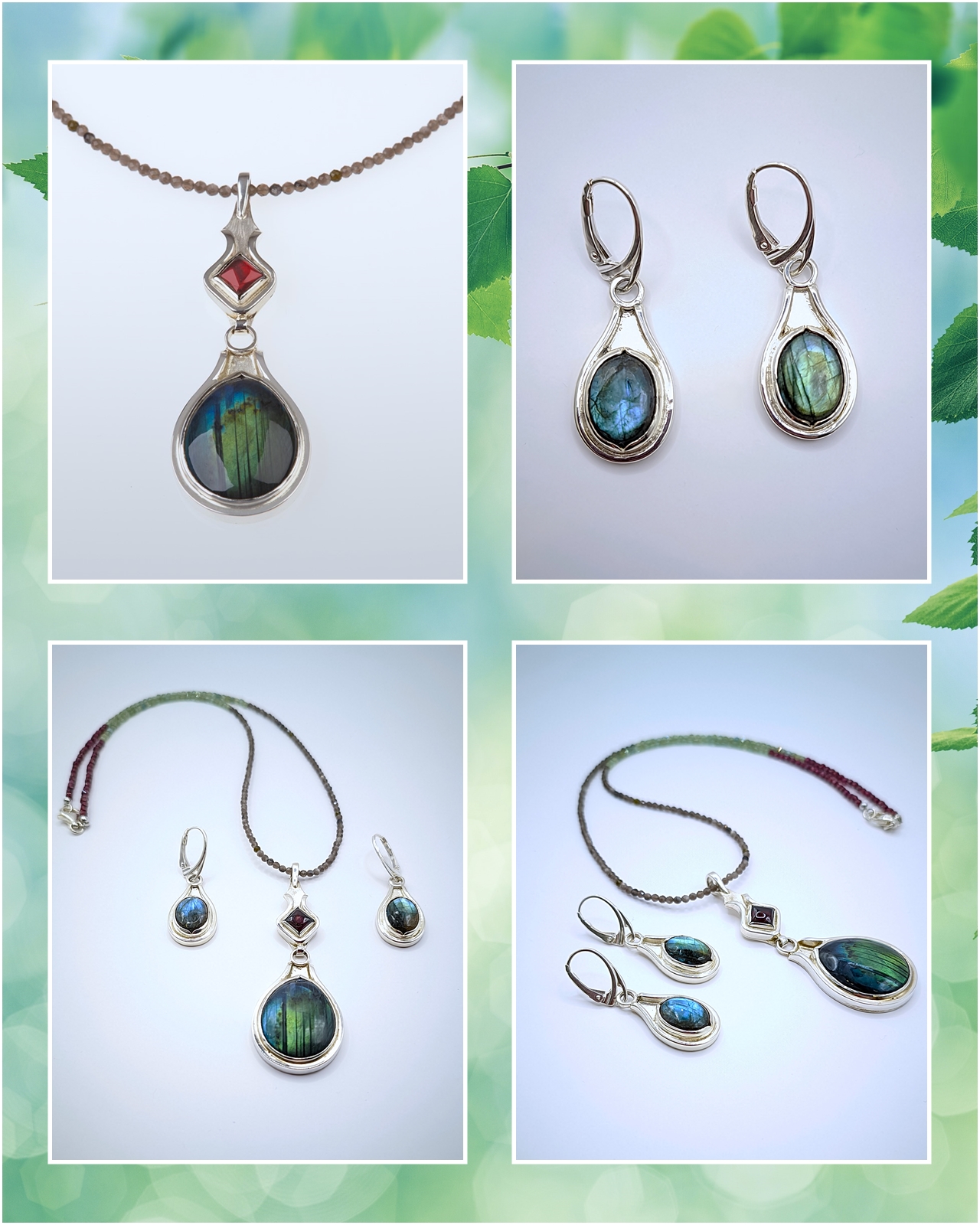 EZÜST KOLLEKCIÓ LABRADORITTAL, GRÁNÁTTAL ÉS ÁSVÁNYGYÖNGYSORRAL